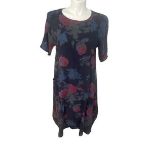 Couleur Lin Paris Milan Blue Floral Linen Midi Dress Size Size Small (36)